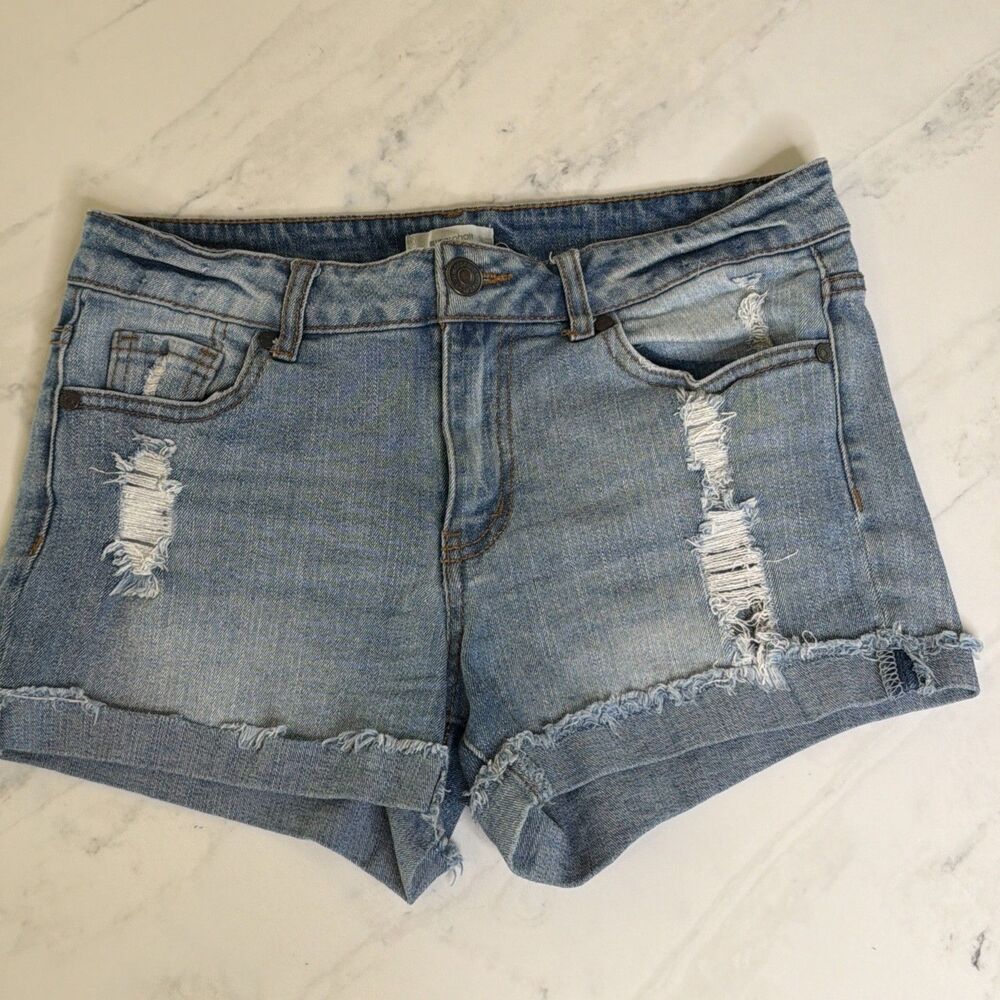 Blue Asphalt Denim Mini Jorts 28 Distressed Y2K Festival Streetwear Grunge